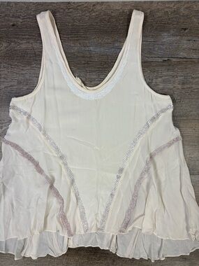 Chelsea Flower Cream Beaded Silk Tank Top Flowy Boho Blouse